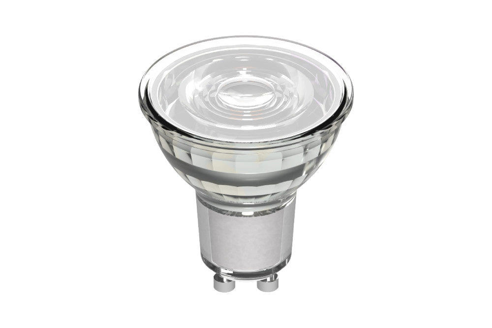GU10 LED-lichtbron met doorzichtige glazen kap en metalen voet