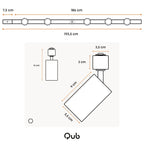 Afmetingen van witte railverlichting: 200 cm lengte en spotopstelling in tekening