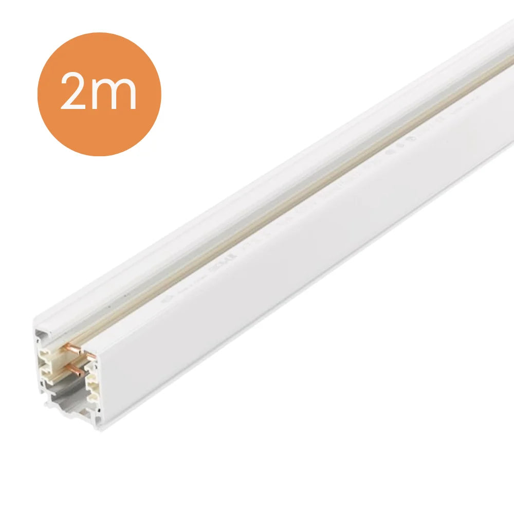 Witte 3-fase spanningsrail voor opbouw, losse rail, 2 meter lang