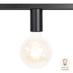 Zwarte E27 railspot met ronde glazen lampbol en warm brandend filament