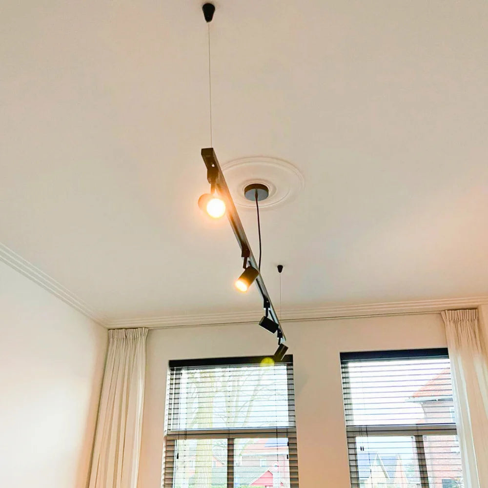 Pendelset voor railverlichting met twee spotlampen, verstelbare hangkabels