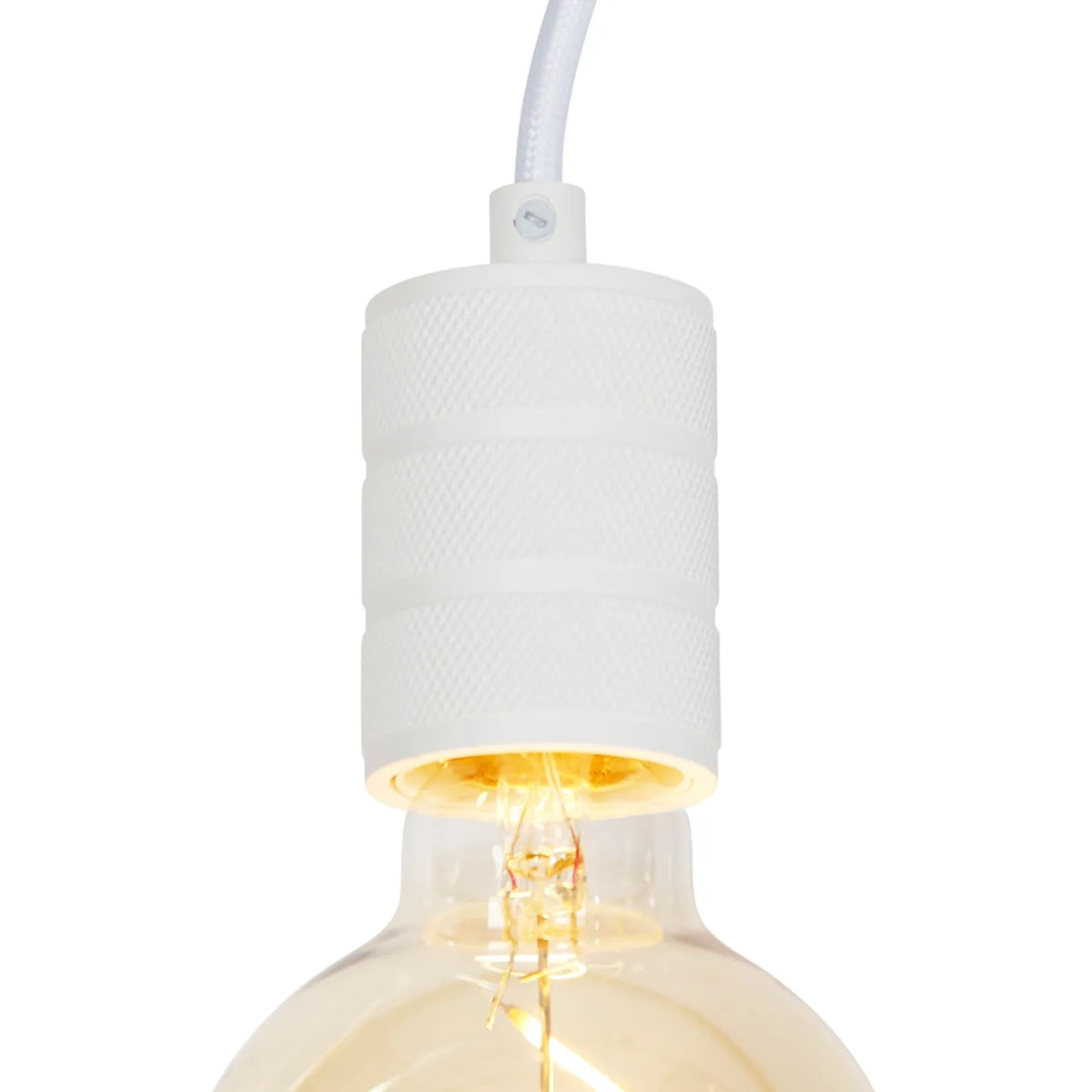 Witte E27-adapterhouder met kabel en open fitting rondom de lampvoet