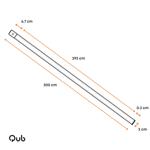 Witte opbouw spanningsrail, lengte 300 cm, 6,7 cm breedte en 3 cm hoogte