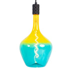 Geleide hanglamp met groenblauw glas en zwarte fitting bovenaan