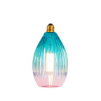 Teal glazen hanglamp in druppelvorm met gouden E27-fitting en gloeidraad