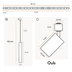 Technische tekening: Qub rail 400 cm met montageafmetingen voor spots.
