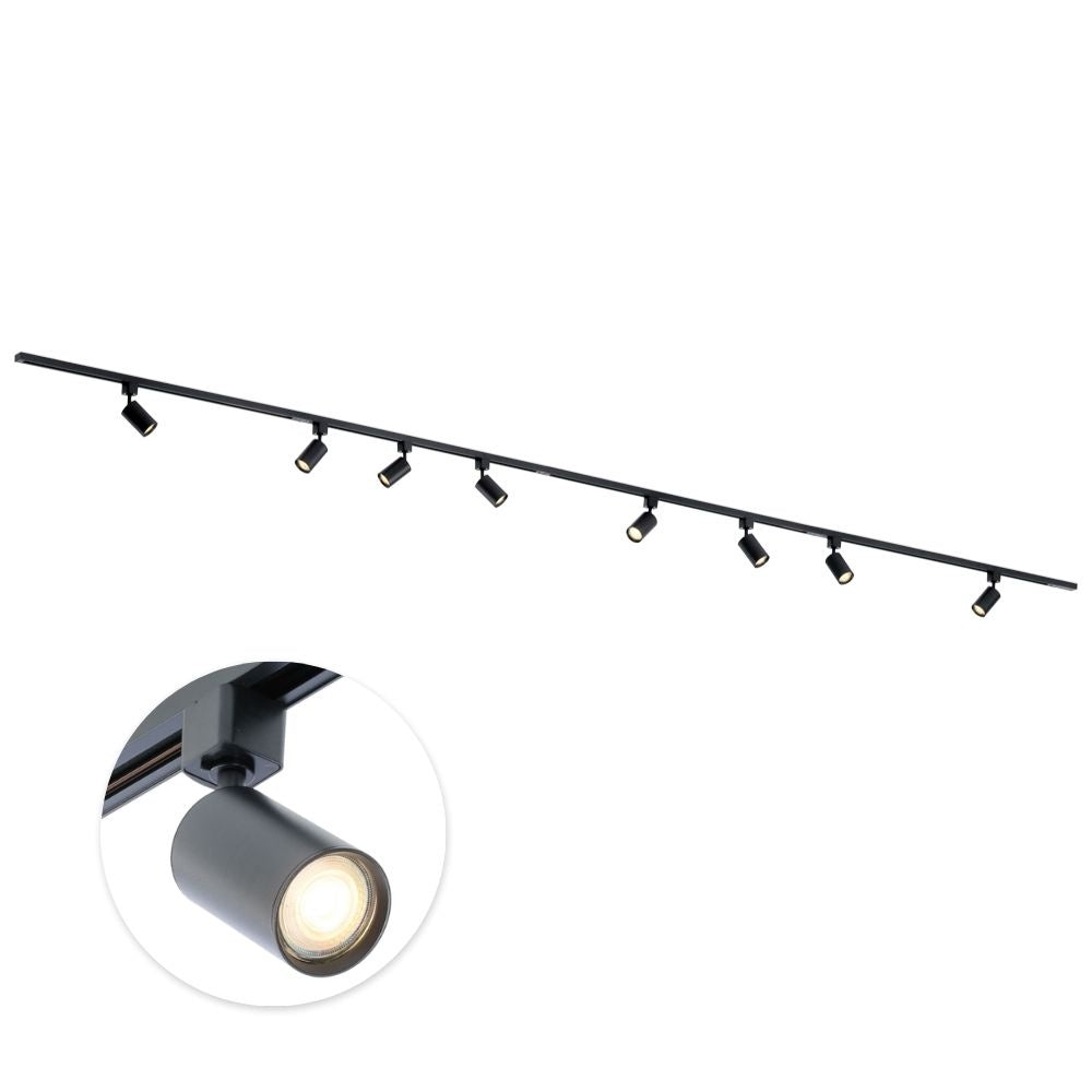 Zwarte railverlichting met meerdere GU10 spots, 400 cm lengte