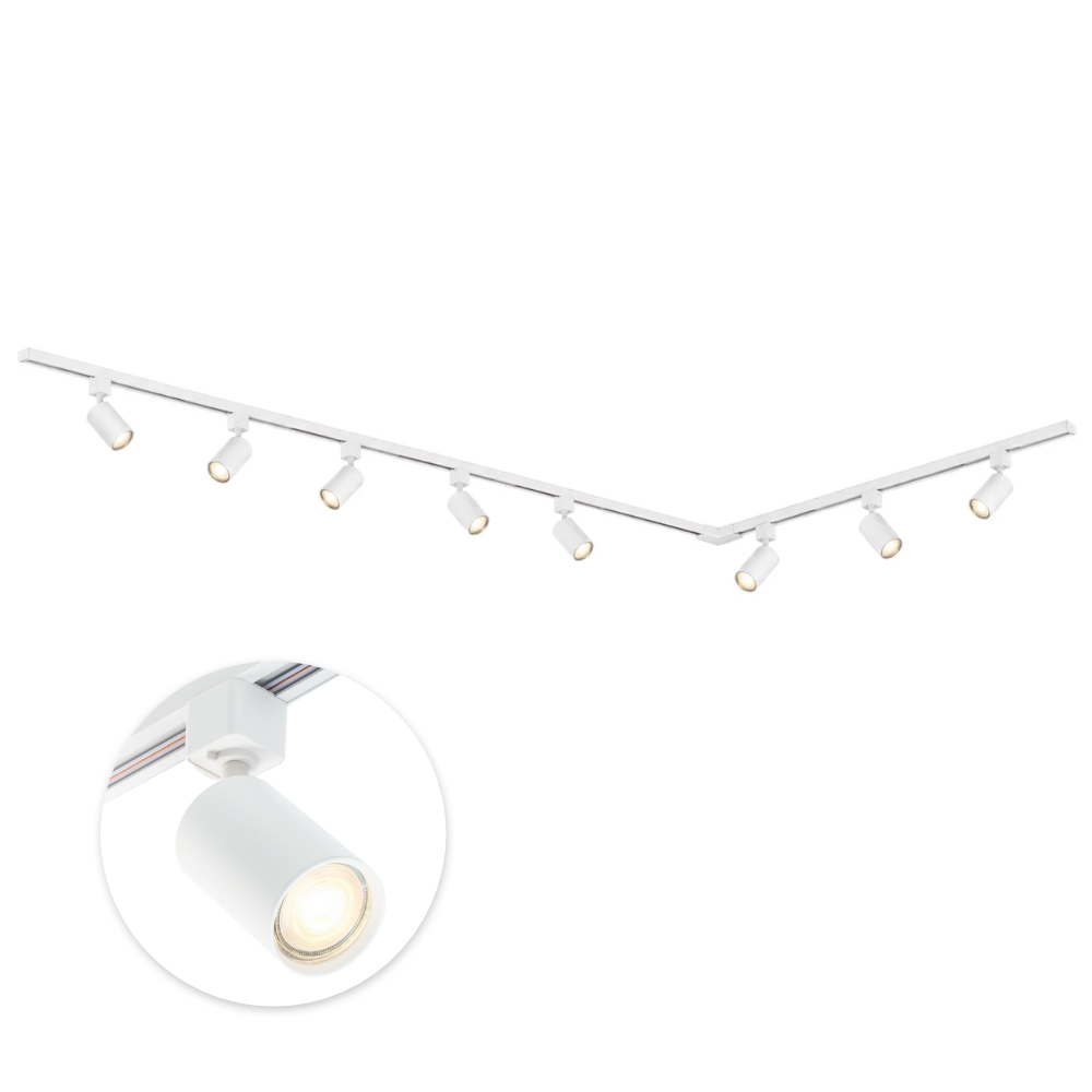 Focus III 400cm 8 spots L-vorm GU10 Éclairage sur rail Blanc