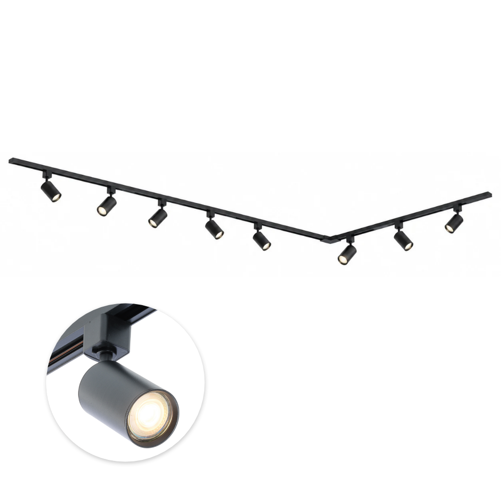 Focus III 400cm 8 Spots L-vorm GU10 Railverlichting Zwart
