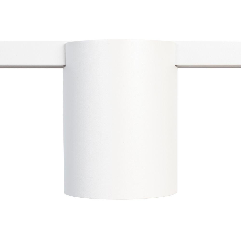 Witte cilindrische behuizing van een GU10 railspot voor railverlichting