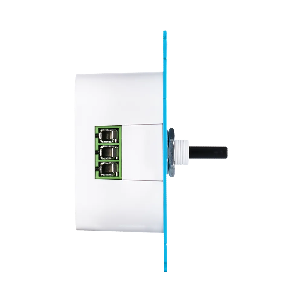 ION wifi-dimmer achterkant met witte behuizing, schroefaansluitingen en montagepin