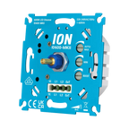 Blauwe ION led-dimmer met goudkleurige schroefklem en draaiknop MIN/BOOST