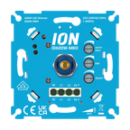 Blauwe ION led-dimmer met draaiknoppen AUTO/MAX/MIN en aansluitingen