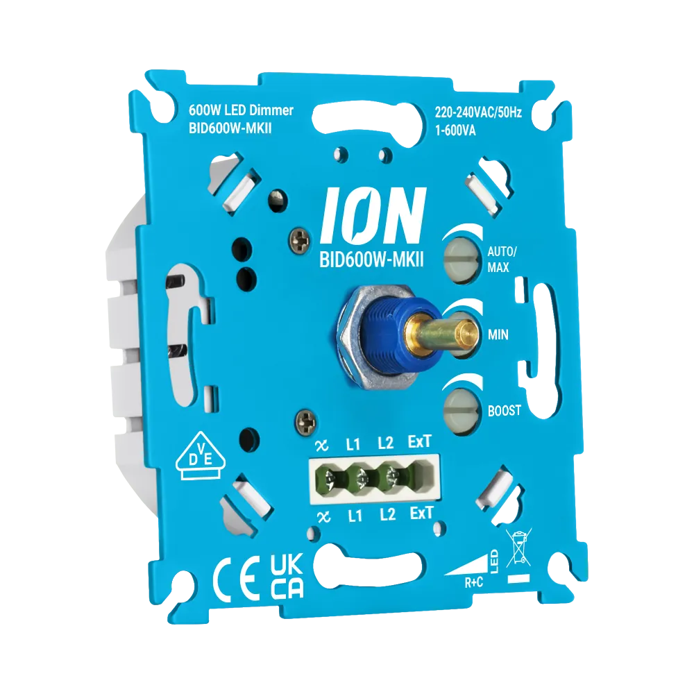 Blauwe ION led-dimmermodule met instelknop en aansluitklemmen, 600W