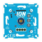 Blauwe LED-dimmermodule met AUTO/MAX/MIN/BOOST regelknoppen en klemmenstrook