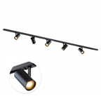 Zwarte railverlichting met 5 richtbare Mesh GU10 spots op 200 cm rail
