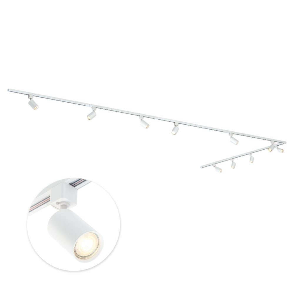 Witte L-vorm railverlichting met 10 GU10-spots en verstelbare spotkoppen