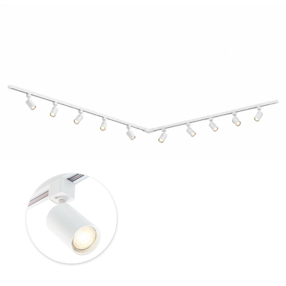 Focus III 600cm 10 spots L-vorm GU10 Éclairage sur rail Blanc