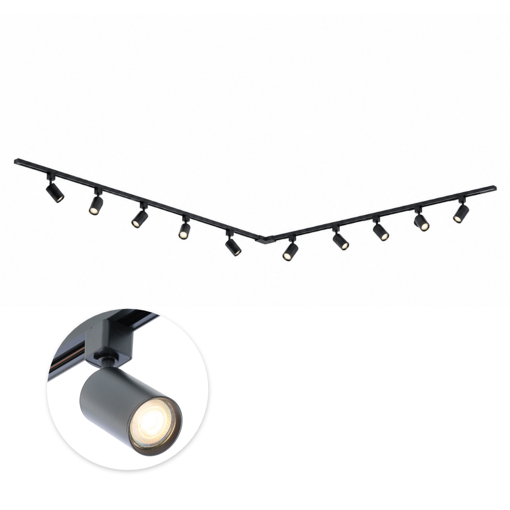 Focus III 600cm 10 spots L-vorm GU10 Éclairage sur rail Noir