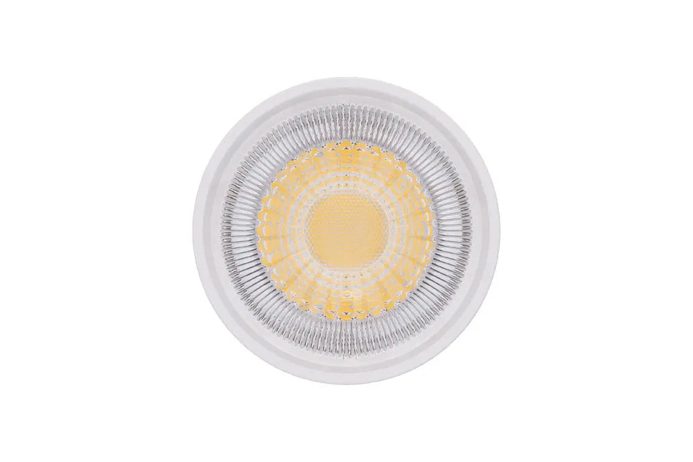 LED-lichtbron GU10 frontaanzicht met zichtbare LED-module in reflectieschaal