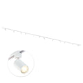 Witte railverlichting met 12 kantelbare GU10 spots langs een lineaire rail
