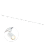 Witte railverlichting met 12 kantelbare GU10 spots langs een lineaire rail