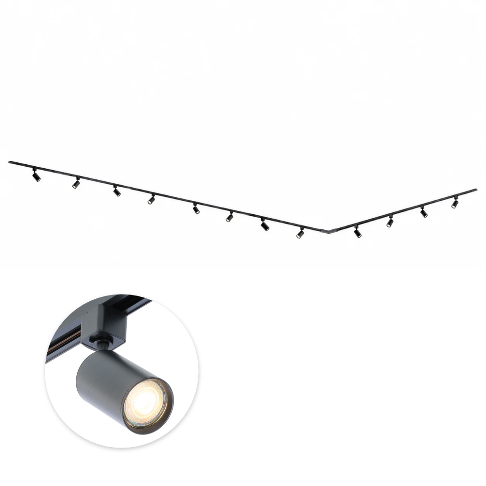 Focus III 800cm 12 Spots L-vorm GU10 Track Lighting Black