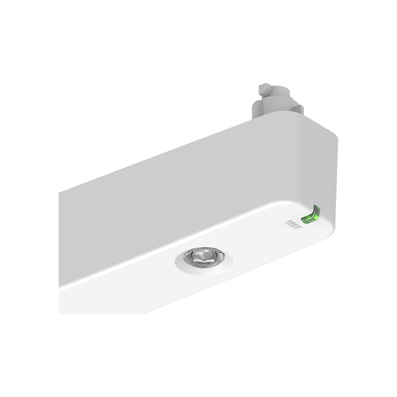Witte noodverlichting met ronde inbouwlens, groen indicator en aansluitpunt