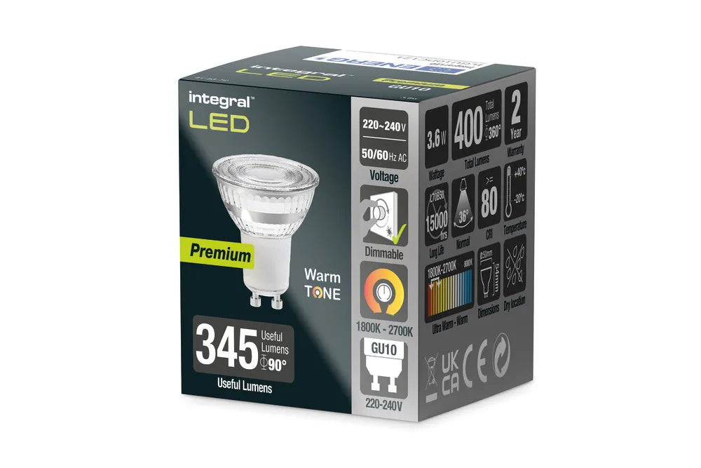 integral LED GU10 verpakking, dimbaar warmtone 1800–2700K, 345 lumen