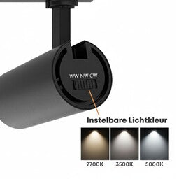Railspot met instelbare lichtkleur: 2700K, 3500K en 5000K