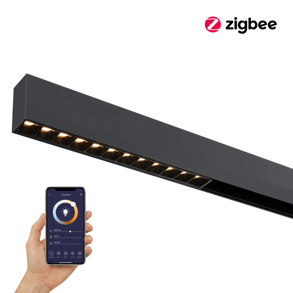 Zwarte Zigbee magneet railverlichting met 12 LED-spotjes, lineaire lichtbalk