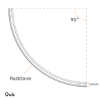 Gebogen spanningsrail 90° voor 1-fase, witte rail, radius R600 en 34 mm
