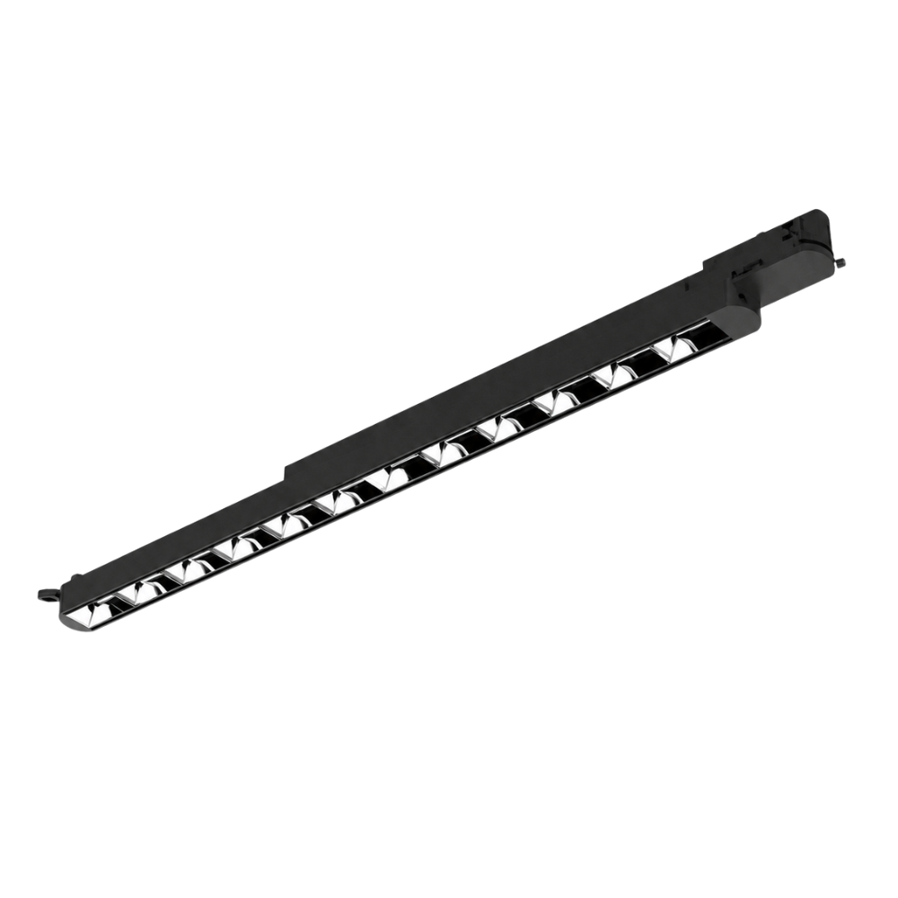 Zwarte lineaire 3-fase LED-reflector, 65 cm, met rij smalle LED’s in behuizing