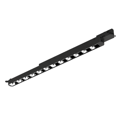 Zwarte lineaire 3-fase LED-reflector, 65 cm, met rij smalle LED’s in behuizing