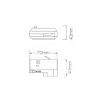 Technische tekening van zwarte 3-fase rail hanglampadapter, 70×40 mm