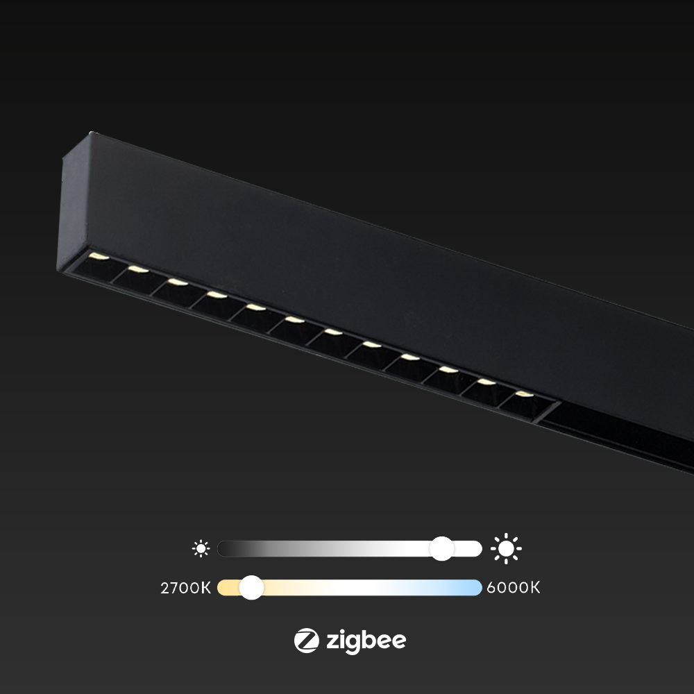 Zwarte Zigbee lineaire magneet railverlichting met LED-rij en instelbare wittonen