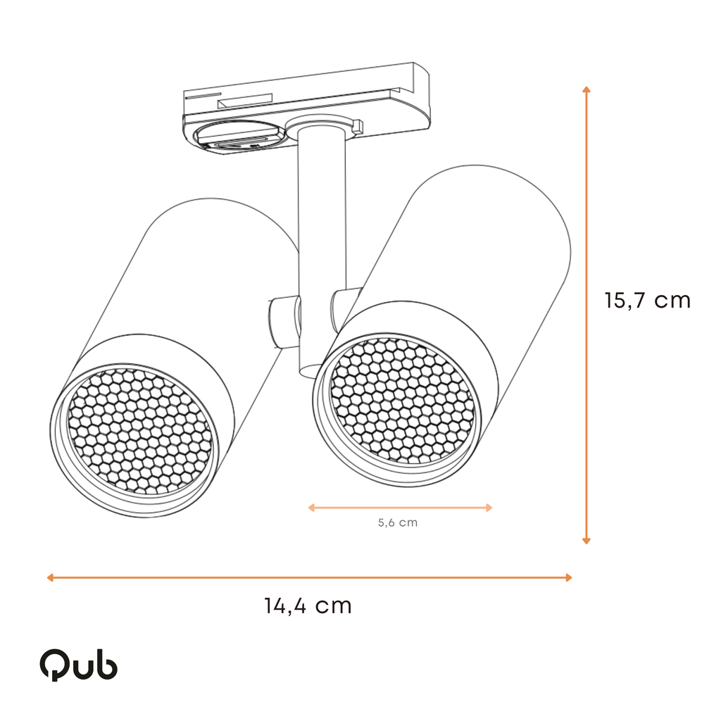 Dubbele GU10-railspot met twee witte spots en honingraatrooster
