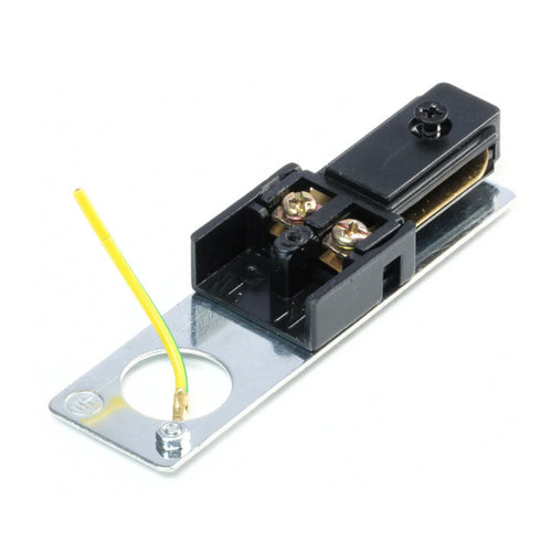 zwarte eindvoedingsconnector met aansluitklemmen en gele kabel