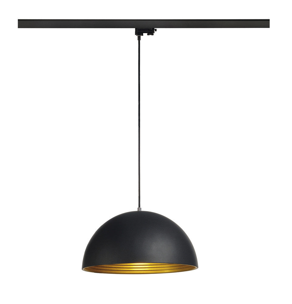 Zwarte 3-fase rail adapter met hanglamp-aansluiting