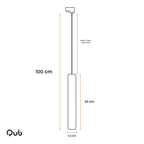 Maattabel buisrail hanglamp: 100 cm hoogte, 30 cm breedte, 5,5 cm diameter