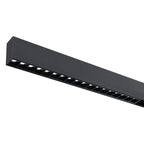 Zwarte railverlichting met warm brandende LED-dots langs de rand