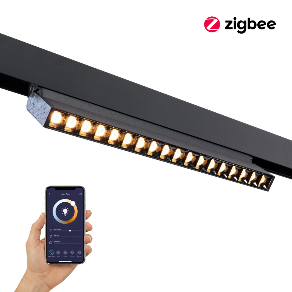 Verstelbare lineaire LED-railspot met magneembevestiging, zwarte behuizing, Zigbee-compatibel