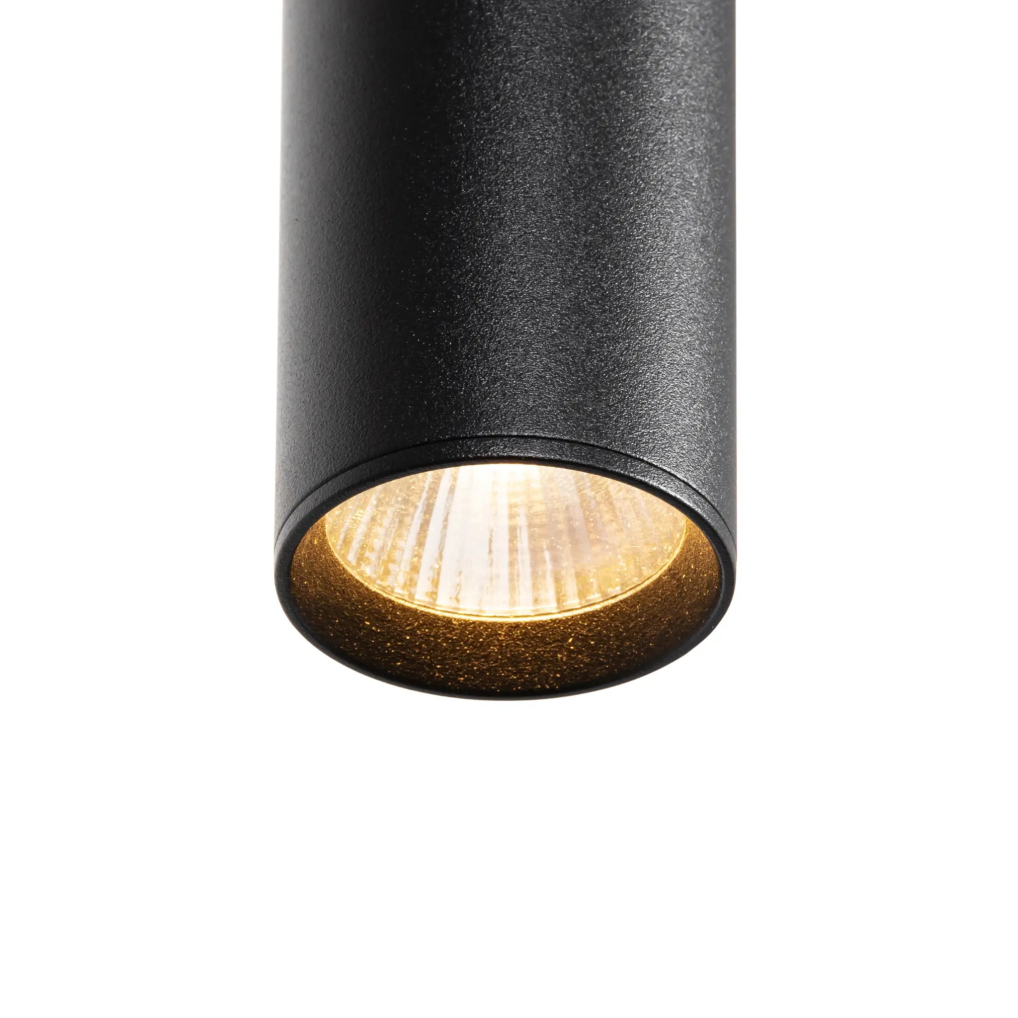 Zwarte hanglamp met verlichte ronde opening onderaan