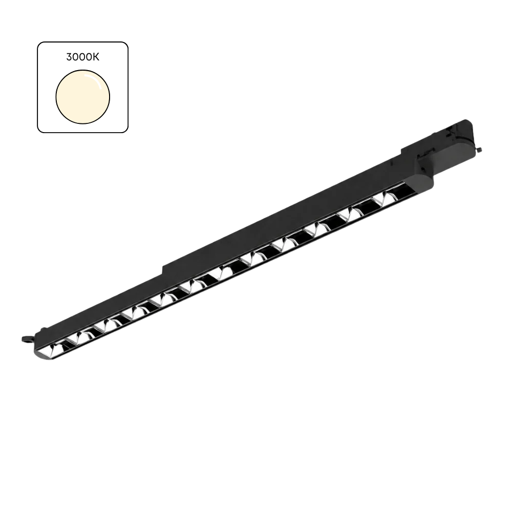 Zwarte 3-fase LED lineaire reflector met lange behuizing, 65 cm, warmwit 3000K