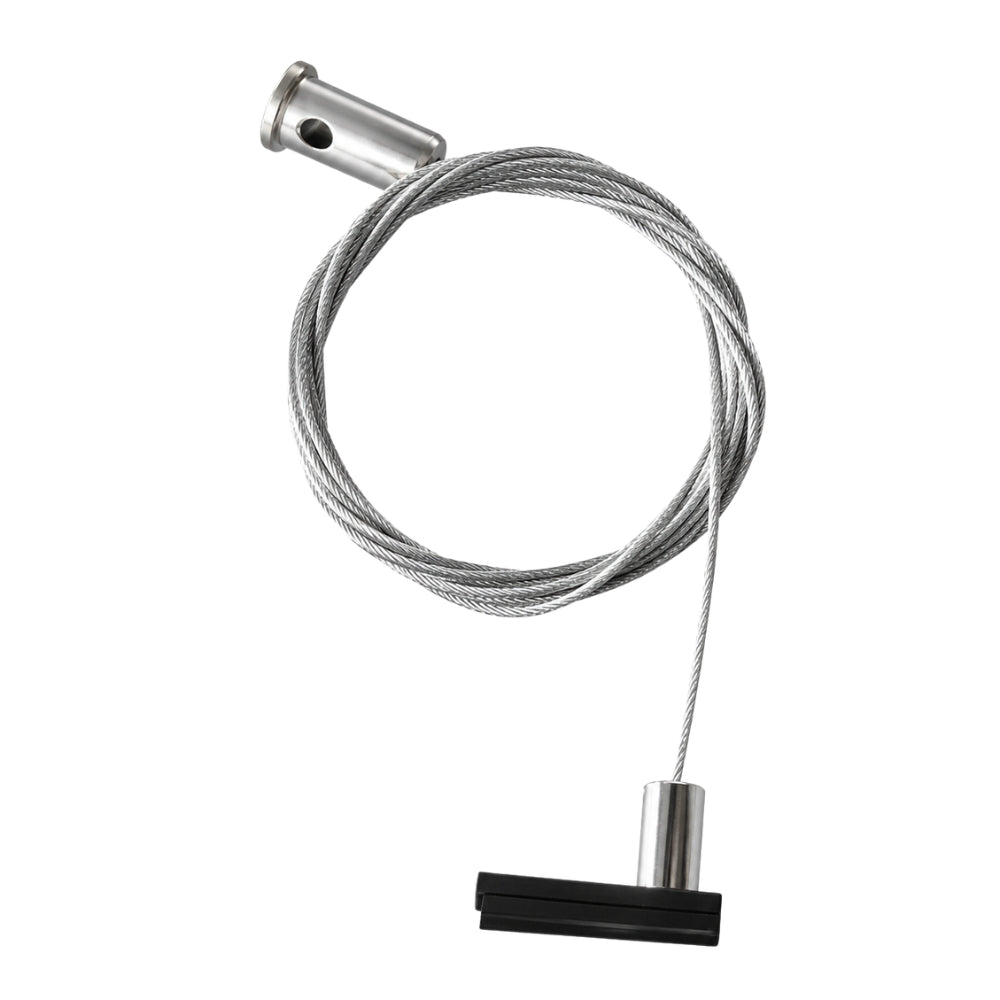 Pendelset met grijze gevlochten kabel en metalen kap met zwarte bevestigingsclip