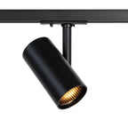 Zwarte GU10 railspot met gouden reflector en gericht licht in behuizing