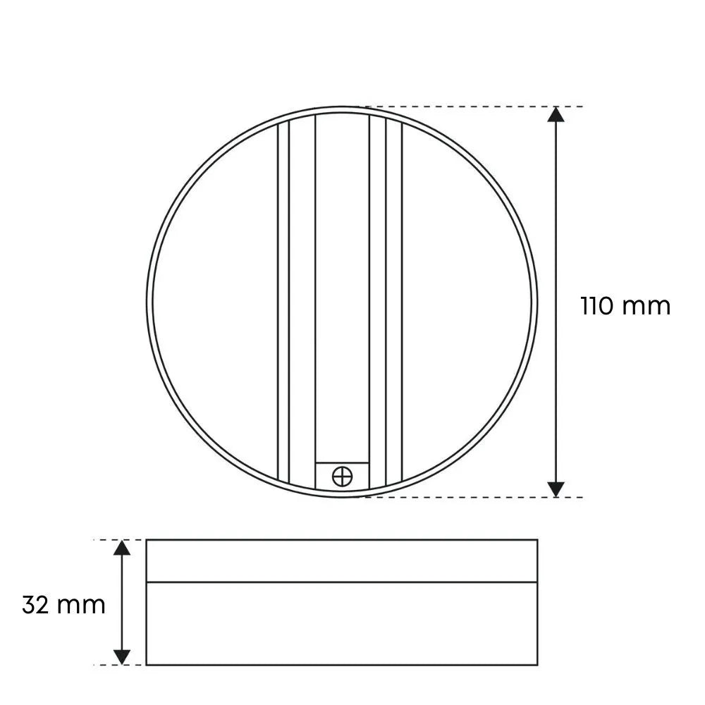 3-fase monopunt wit: ronde vorm, afmeting 110×32 mm (tekening)