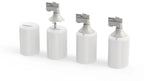 Set witte 3-fase audio-adapters met cilinderbehuizing en aansluitkoppen, vier stuks