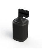 Cilindrische audio-adapter met zwarte geribbelde behuizing en bovenconnector