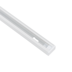 Witte opbouw spanningsrail, detail met montagevoet en sleuven langs de rail.